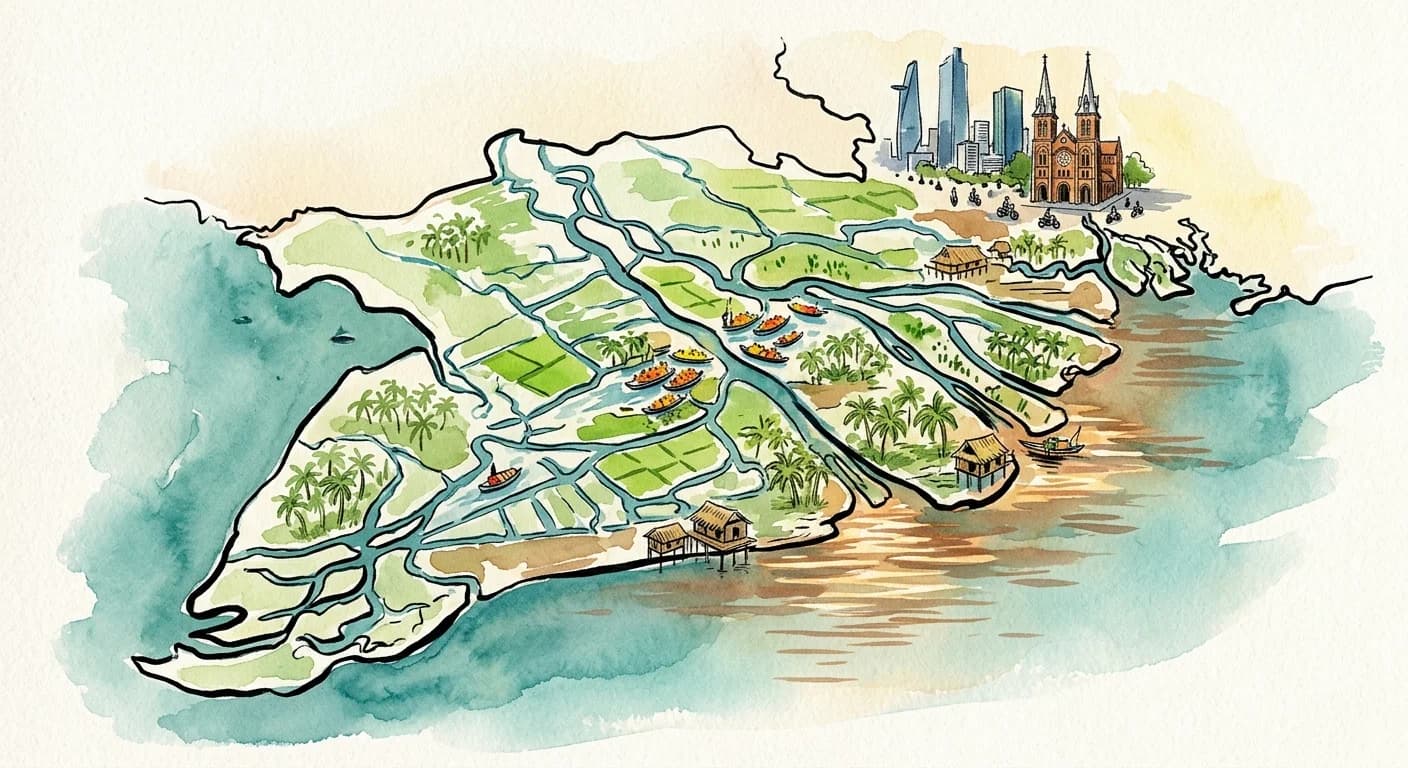 Map of southern Vietnam tourism regions